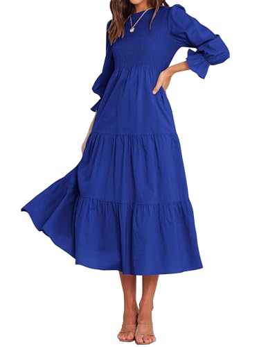 BTFBM Women Casual Long Sleeve Crew Neck Fall Dress Bohemian Relaxed Fit Floral Flowy Maxi Dresses Tiered Cocktail Dress