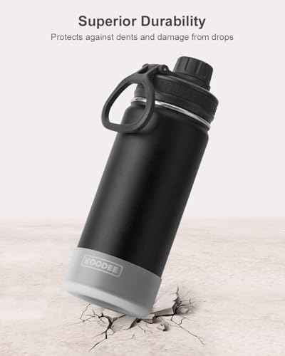 Image of koodee 16 oz Water Bottle Stainless Steel Double Wall Vacuum Insulated Water Bottle for School Wide Mouth Sports Bottle with Leakproof Spout Lid (Black)