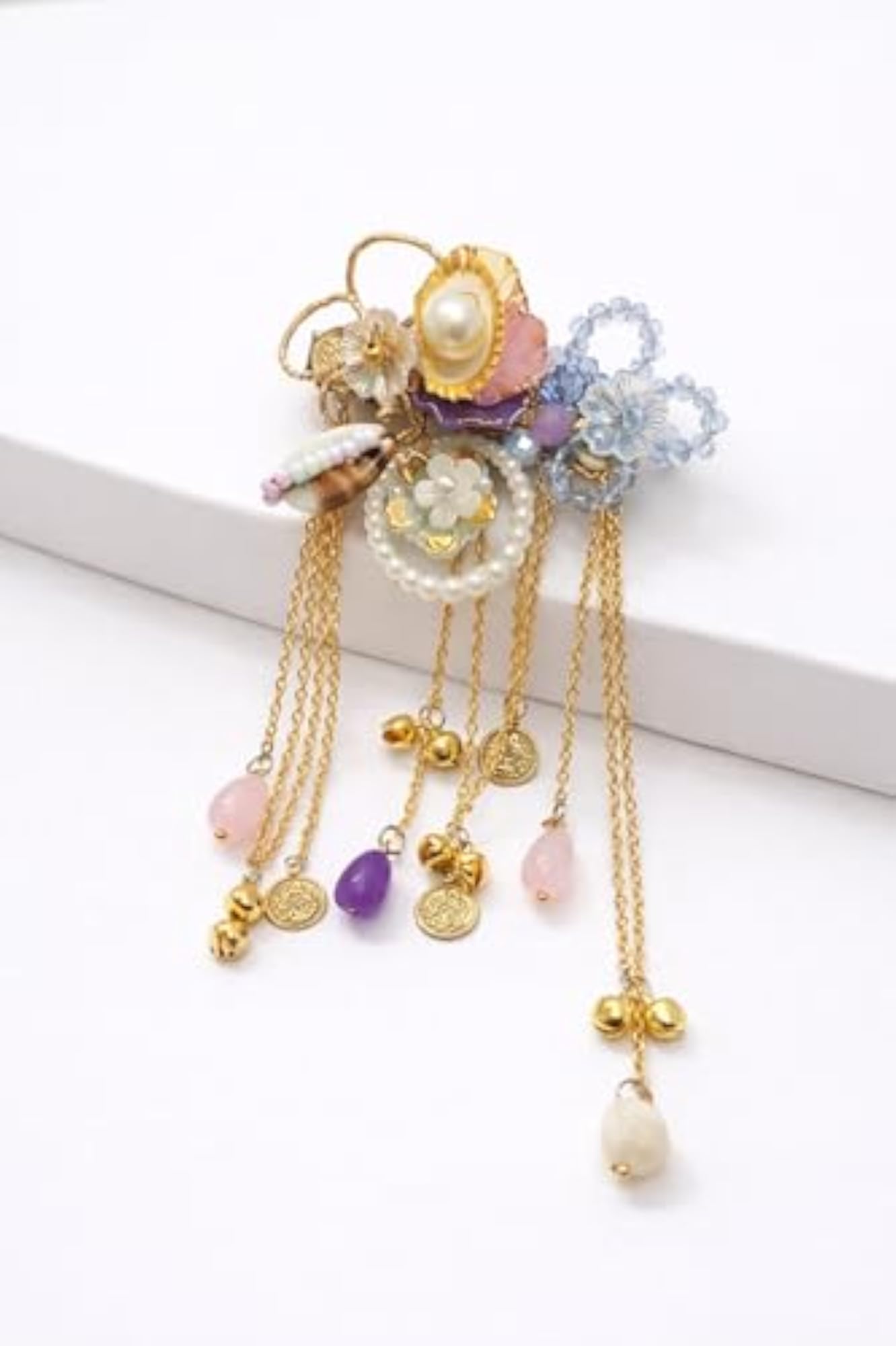 Floral Hair Clip with Tassel Chains for Women