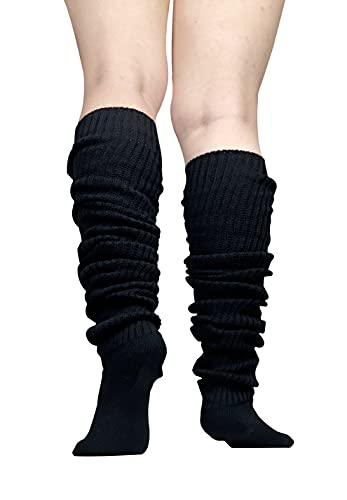 Women's Extra Knit Japanese Style Loose Socks - Black Lolita Leg Warmer Bubble Slouch