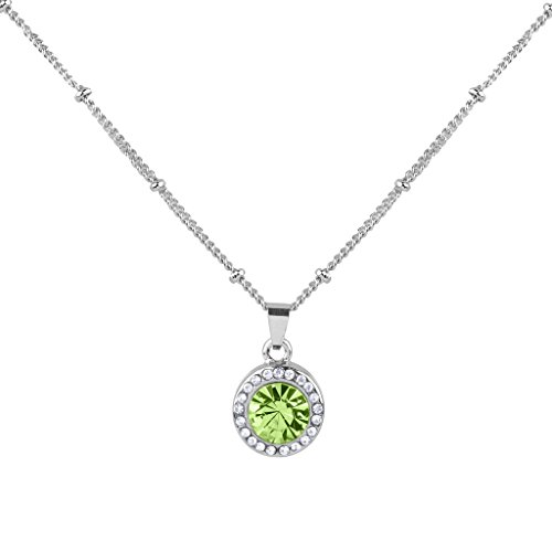 LUX ACCESSORIES Peridot August Birthstone Pendant Disc Pave Charm Pendant Necklace Birthday Stone