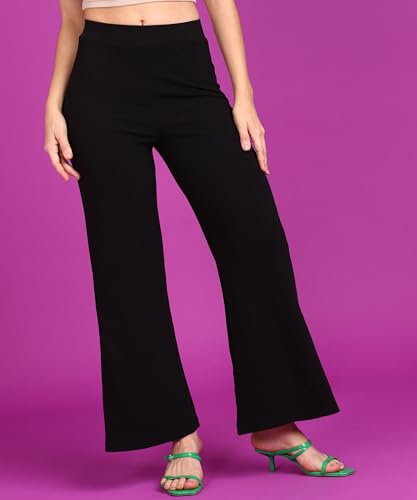 Image of POPWINGS Casual High-Waist Flared Trouser for Women | High-Rise Trouser Pant for Women | Flared Trousers for Women Formal Office Wear
