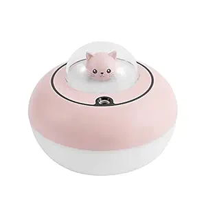 400ML household humidifier, night light cold fog humidifier, automatic timing off, automatic shutdown without water, whisper silent air humidifier, cute kitten, suitable for baby bedroom, plant, office(Pink)