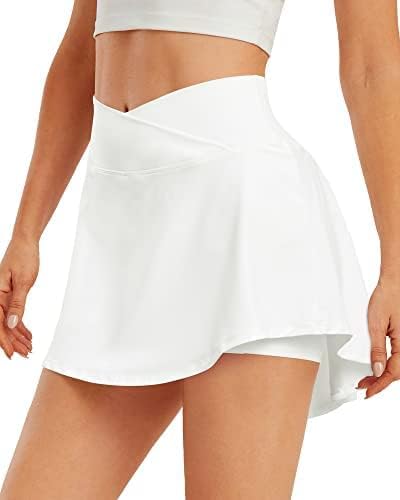 Pleated Tennis Skirts with Pockets for Women Cross Waist Athletic Golf Skorts Skirts with Shorts-image-43