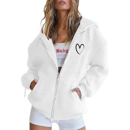 Sweat-shirt femme imprimé à capuche zippé polaire manches longues