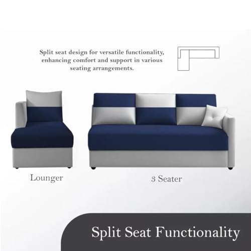 Image of FURNY Arno 8 Seater Fabric L Shape Sectional LHS Sofa Set with 1 Centre Table & 2 Ottomans (Light Grey-Blue)