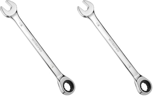 Image of WORKPRO 1 /2 inch Ratcheting Combination Wrench, Mirror Polish Chrome Plating (Pack of 2)