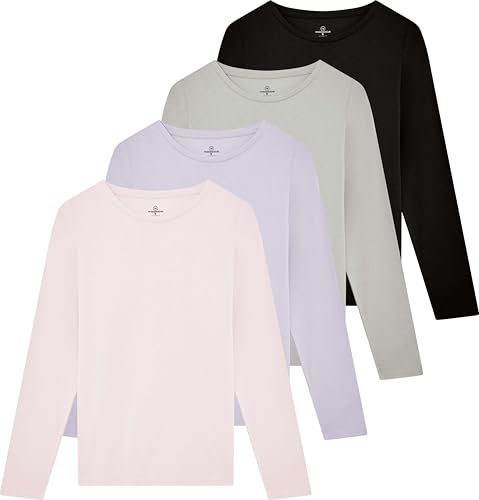 トップス Original Cotton Pack Long Sleeve T-shirt Real Essentials 4 Pack: Women's Cotton Classic-Fit Long