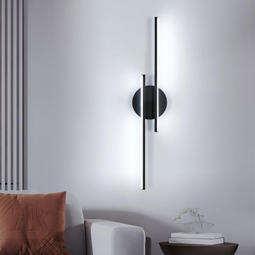 Mckalen Applique da Parete Interno LED, 24W Lampada da Parete Nero Moderna 2700LM, Lampada a Muro Camera da Letto Luce Bianco Freddo 6500K per Bagno Lampada Soggiorno Scale Corridoio, 60CM
