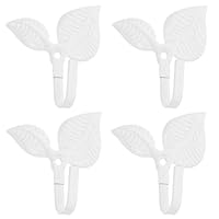 AURIVISTA 4Pcs Vintage Leaf Wall Hooks - Decorative Cast Iron Leaf Single Coat Hooks for Hanging Clothes, Towels, Keys & Bags - Rustic Black Wall Mounted Hooks with Screws