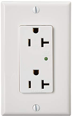 Leviton 5380-W 20 Amp, 125 Volt, Decora Plus Duplex Surge Suppressor Receptacle, Straight Blade, Industrial Grade, Self Grounding, Surge With Indicator Light, White #TOP1