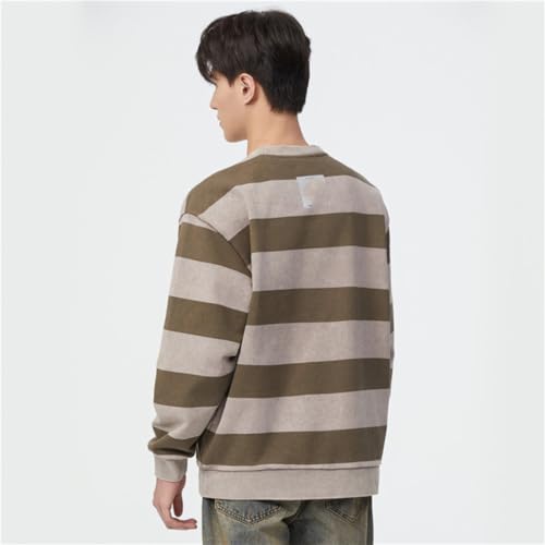 Sweat rétro homme américain épais rayé col rond ample automne - 3