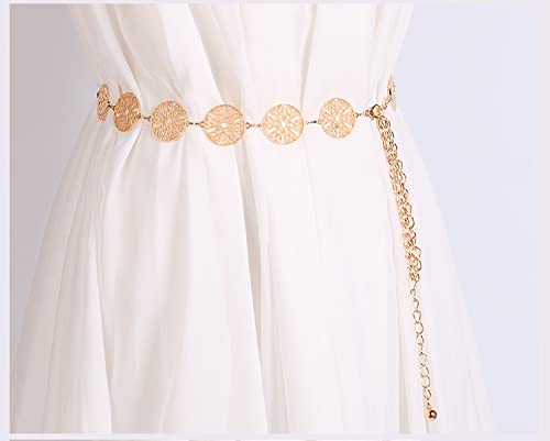 Hollow Circle Decorative Waist Chain Belts Gold Plated Metal Jeans Dress Belts for Women Girl2