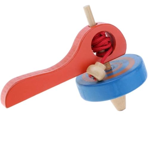 Image of Little Mind Wooden Spinning Top Toy for Kids | Pull String Gyroscope Spinner Game for Toddlers, Preschoolers & Early Learning Play