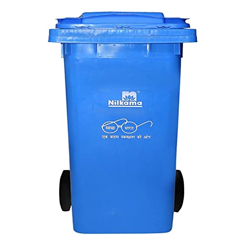 Image of Nilkamal Dustbin | 240L Pack of 2 | Blue Plastic Rectangular Outdoor Dustbin with Wheels & Lid