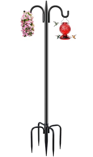 Gtongoko Double Shepherds Hook 92 Inch Bird Feeder Pole 1 Pack 3/4 Inch Thick Heavy Duty Garden Hooks for Outdoor Hanging Hummingbird Feeder, Plant Baskets, Solar Light Lanterns, String Light