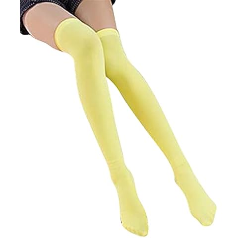 MNSYD Women's Thigh High Stockings Socks of Solid Color Opaque Sexy Over the Knee High Leg Socks for women and Girls,Bright yellow Cover