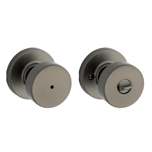 Image of Kwikset Pismo Interior Round Privacy Door Knob with Lock, Door Handle for Bathroom and Bedroom, Gunmetal Keyless Turn Lock Doorknob