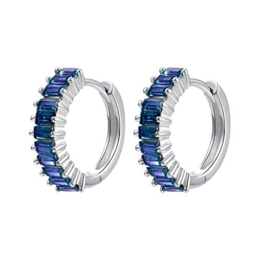 GOLDENCAT Pendientes Magic Plateados, Pendientes Aro Circonitas, Aros Pequeños con Piedras, Argollas Zircon, Aretes, Diámetro aro 15 mm, Grosor del aro 2 mm, Plata de Ley 925, Zircon Azul | Ya disponible en tu tienda friki favorita! En mundofriki.es!