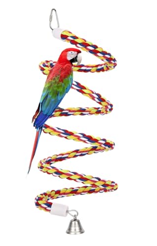 63'' Bird Rope Perches Birdcage Swing Toys 100% Cotton Natural Bird Perch Peck/Chewing with Bell Climbing Standing Bungee Parrot Toys for Small to Regular Size Parrot Cockatiel Birds
