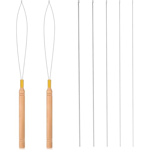Ounfhtrttk 5 Piezas de Abalorios con 2 Enhebradores de de Madera, Enhebrador de Cuentas para Hacer Joyas, Pulseras de Cuentas, Enhebrador de Hilo Giratorio.