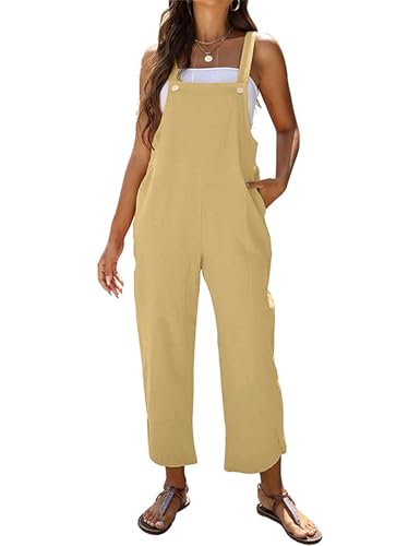 Image of AMEBELLE Women's Sleeveless Cotton Linen Overalls Rompers Baggy Wide Leg Jumpsuits