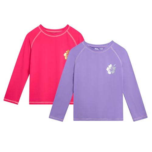 Real Love Toddler Girls Rash Guard - 2 Pack Quick Dry Sun Protection Girls Swim Shirt Long Sleeve Rash Guard Kids (2T-16)