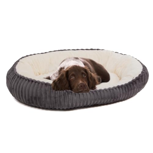 Wallace & Jones | Hundebett mittelgroße Hunde | Cameron - Hundekorb oval flauschig | Hundekorb rutschfest | anthrazit-beige | Größe M | ca. 75 x 55 x 20 cm
