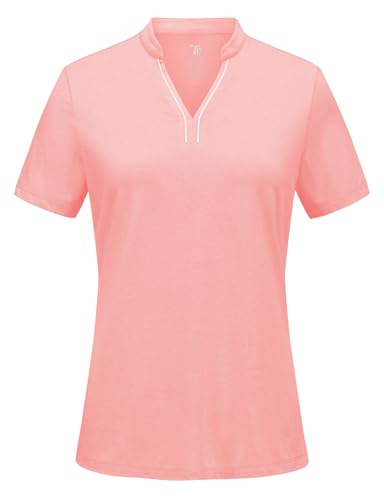 Image of BGOWATU Women's Golf Polo Shirts Short Sleeve Collarless Y-Neck Tennis Tops Quick Dry UPF 50+ Workout Shirt Lightweight