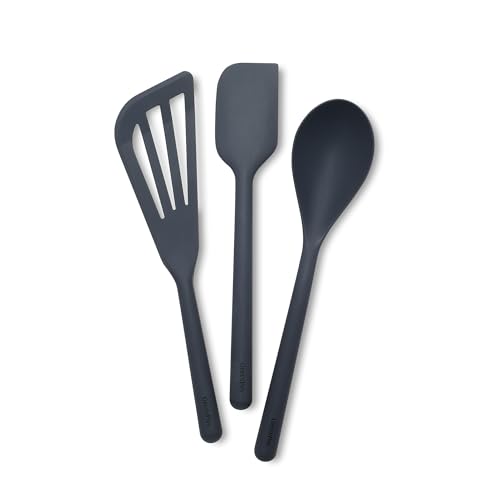 GreenPan Silicone 3 Piece Cooking Utensil Set, Fish Turner, Mixing Spatula, Solid Spoon, Flexible Nonstick Kitchen Tools Rigid Steel Core, Heat-Resistant Anti-Slip Handle BPA-Free Dishwasher Safe Gray
