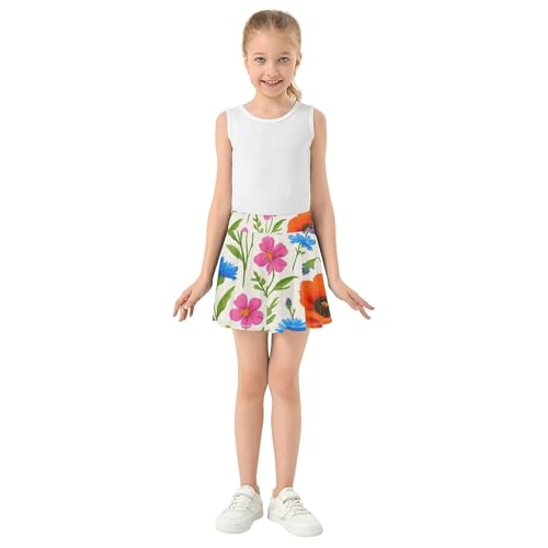 Athletic Shorts for Girls Skorts Botanical Wildflowers Plants Beige Tennis Skirts Toddler 2 in 1 Butterfly 3t3