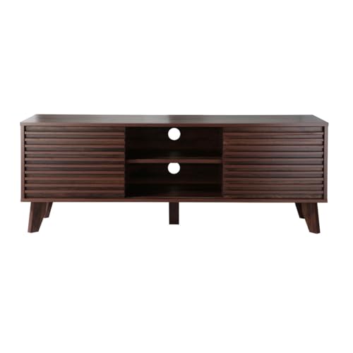 Calicosy – Mueble para TV con 2 puertas correderas – Decoración madera nogal – Paneles de partículas – Puertas efecto madera laminada – 5 patas – Salón o dormitorio – Estilo exótico – 140 x 39 x 51,5