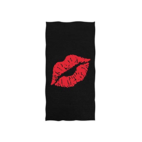 Naanle Sexy Red Lip Pattern Print On Black Soft Bath Towel Absorbent Hand Towels Multipurpose for Bathroom Hotel Gym and Spa 30