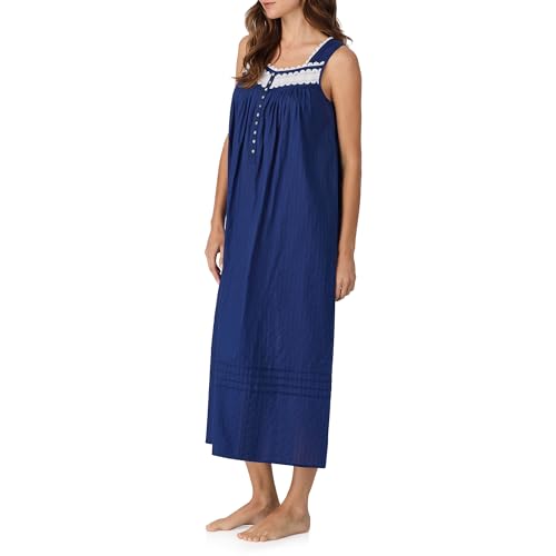 Image of Eileen West Sleepwear & Loungewear for Women - Dobby Stripe Collection - 100% Cotton Lightweight Breathable Long Nightgown