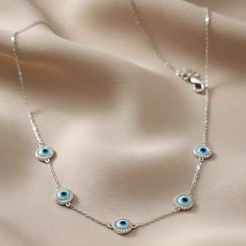 Image of Parasmoni Silver Blue Evil Eye Pendant Necklace for Women | Protective Charm Jewelry