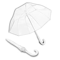 Weather Station Clear Rain Umbrella, Adult, Dome Canopy, Bubble, Automatic Open, Bubble, Waterproof, Lightweight, Full 52 Inch Arc, Stick, White