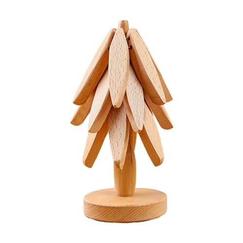 Salvamanteles de Madera para encimeras de Cocina, 3 salvamanteles de Madera + 1 Soporte, salvamanteles de Madera Plegables en Forma de árbol para Platos Calientes, sartenes, teteras, Cuencos,