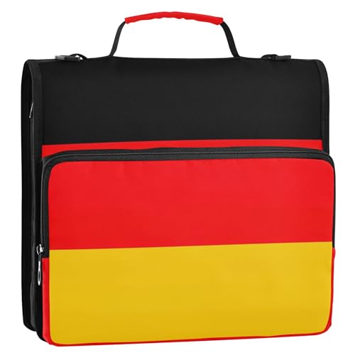ドイツ国旗 1.5インチ バインダー 3リング 高耐久 ファスナー式バインダー オーガナイザー バインダー ストラップ付き ミドルスクールバッグ ポートフォリオ 500枚収納