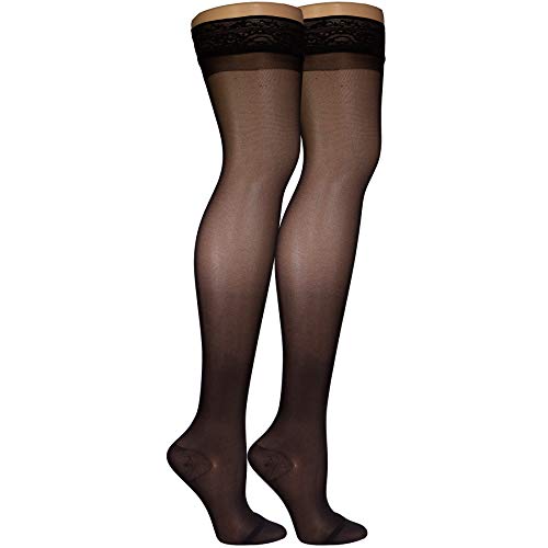 Image of Truform Sheer Compression Stockings, 15-20 mmHg, Women's Thigh High Length, 20 Denier, Black, Medium