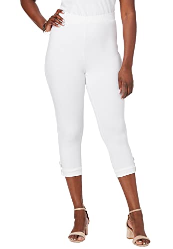Jessica London Women's Plus Size Stretch Cotton Cuff-Button Capri Legging