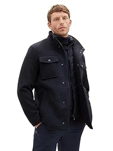 TOM TAILOR Herren 1037345 2-in-1 Wollmantel mit integrierter Innenjacke, 24258-navy Blue Structure, XL