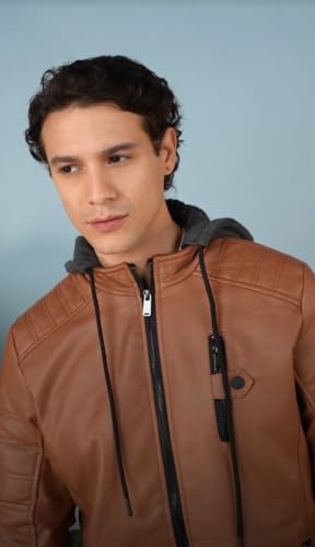 Image of Blaq Ash Men Faux Leather Jacket Removable Hood | Men's Wear, Removable Hood