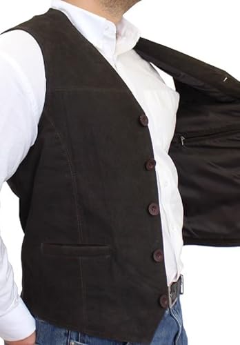 Men's V-Neck Suede Suit Vest Single Breasted Business Slim Fit Faux Leather Waistcoat2