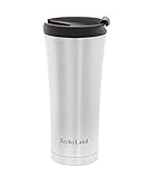 Vacuum Insulated Stainless Steel Travel Tumbler for Hot or Cold by Techoland Premium 16 Oz Mug with Leak/Spill and Splash Proof Lid