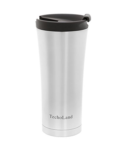Vacuum Insulated Stainless Steel Travel Tumbler for Hot or Cold by Techoland Premium 16 Oz Mug with Leak/Spill and Splash Proof Lid