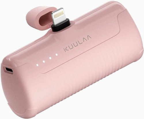 Kuulaa Small Portable Charger iPhone with Built-in Lightning Cable 4500mAh Portable Phone Charger Mini Power Bank Battery Pack for iPhone 14/13/13 Pro/12/12 Pro/11/XR/XS/X/8/7/6, Pink
