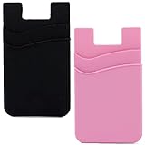 2Pack Phone Wallet,Silicone Credit Card Holder Stick on Double Pocket for Back of Cell Phone case-...