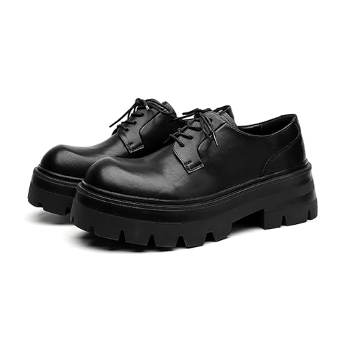 Men's Leather Lace-Up Platform Oxfords | Round Toe Chunky Heel Lug Sole Dress Shoes | Classic Business Office & Work Shoes
