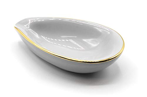 adorini Cendrier en porcelaine - Motif feuilles - Blanc - Avec porte-cigares Cover