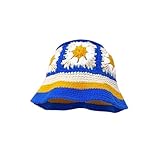 Women Crochet Bucket Hat Cute Flower Pattern Knitted Fisherman Hat Summer Trendy Outdoor Wide Brim Sun Cap